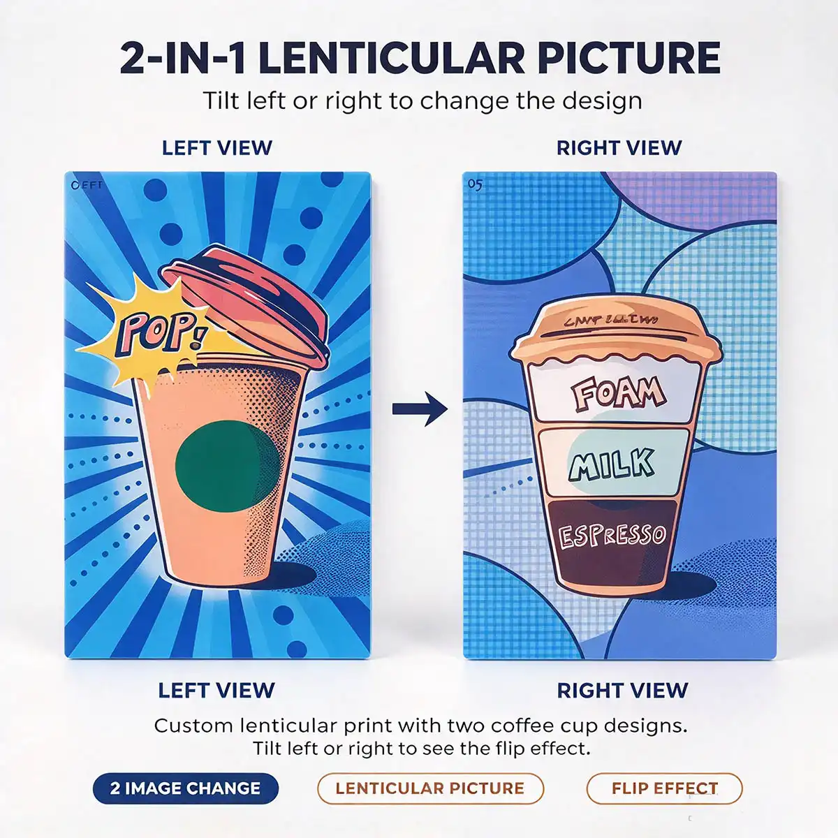 2 in 1 Lenticular Flip Picture Coffee Design