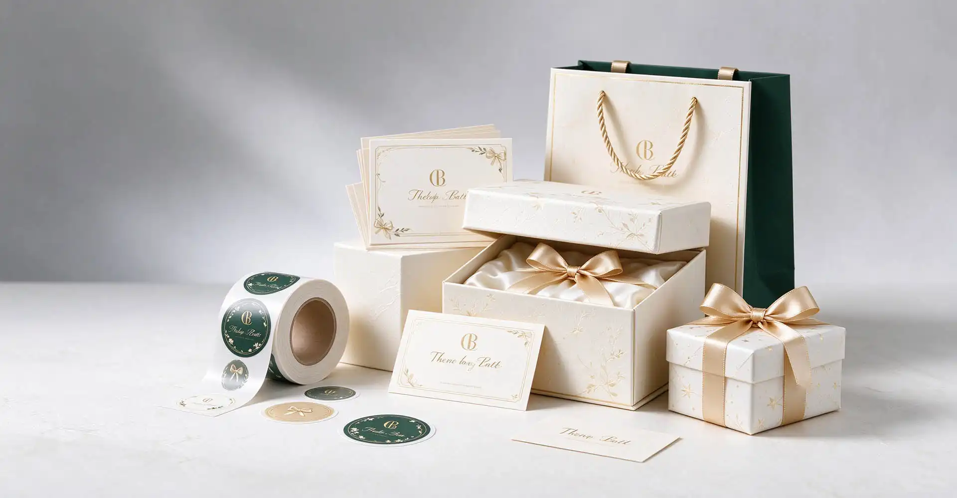 Luxury Custom Brand Packaging Set - Gift Box, Paper Bag, Card & Sticker